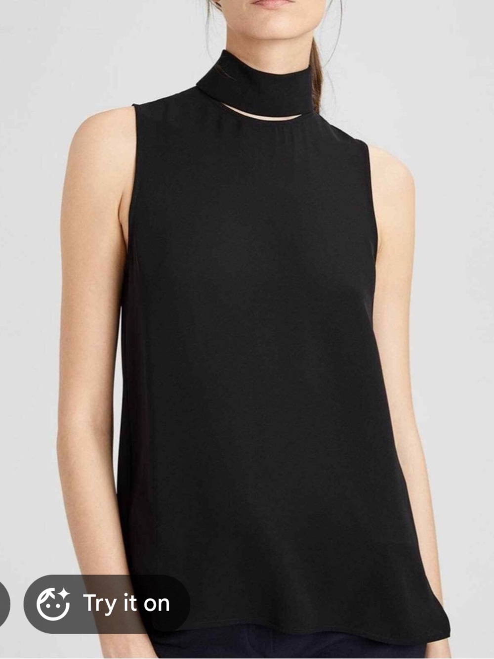 Theory Black slit collar silk top